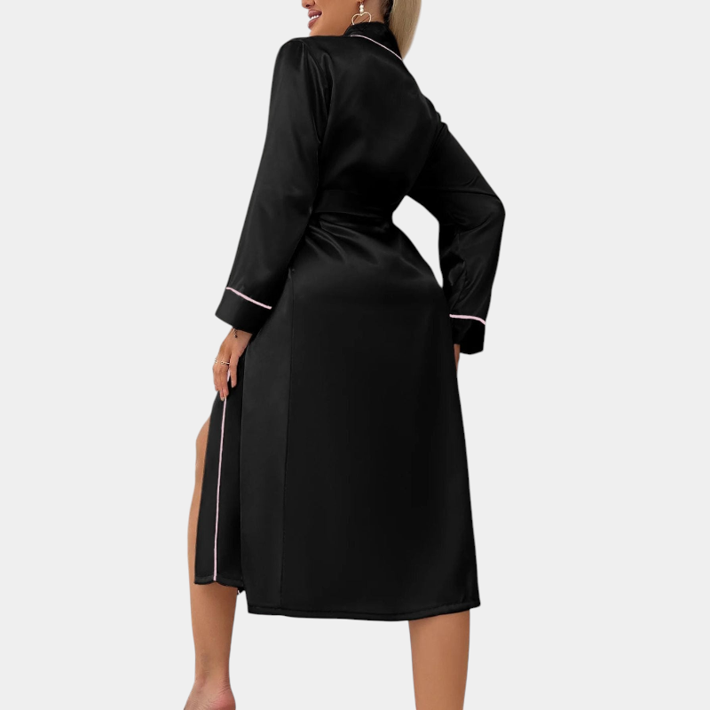 Gleame satijnen badjas dames – elegante kamerjas met V-hals & ceintuur