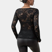 Gleame kanten top dames – elegante V-hals met lange mouwen