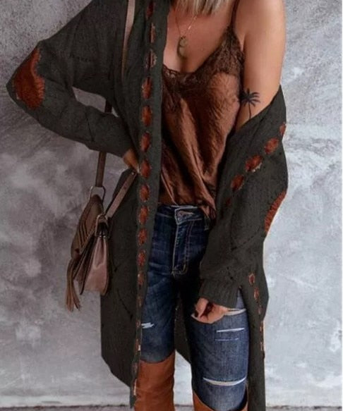 Stijlvol lang dames vest met capuchon – grof gebreid & comfy oversized