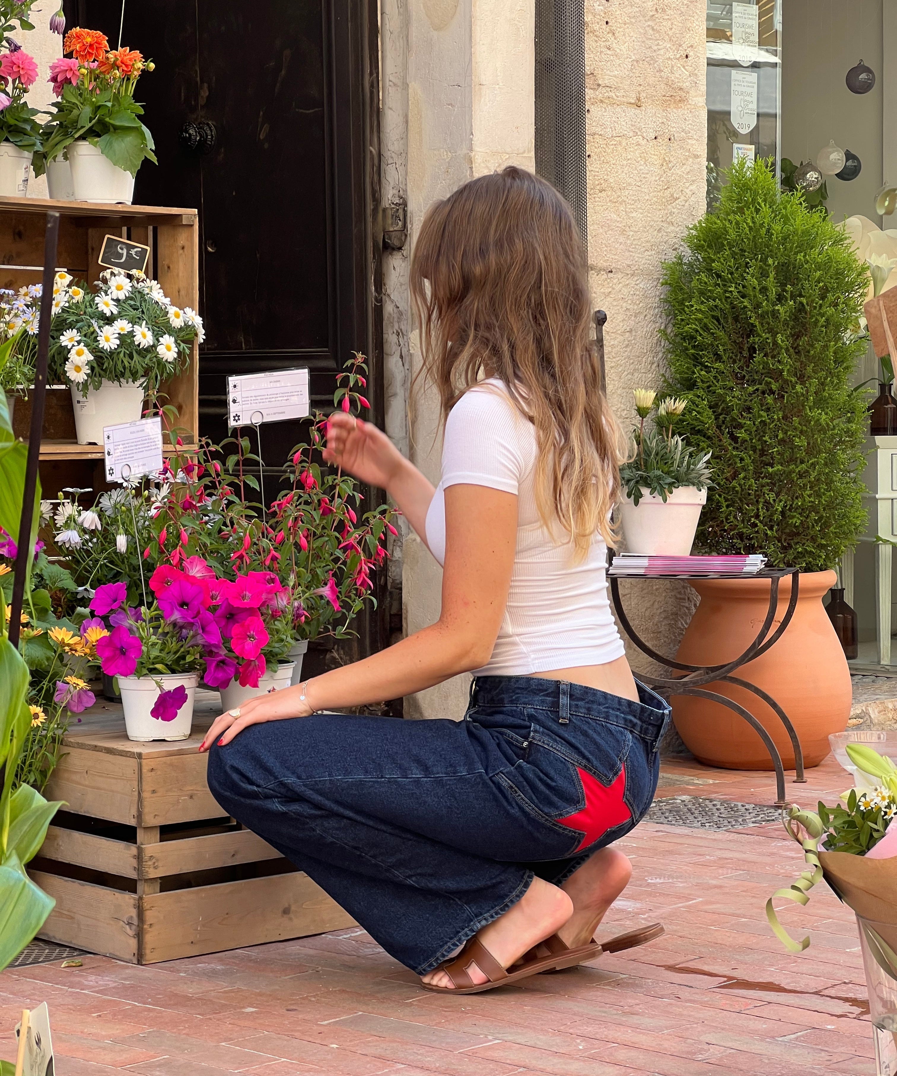 Sarah low-rise denim jeans dames – rechte fit met geborduurde sterren