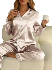 Dames pyjamaset satijn | Luxe satijnen pyjama met glans | Comfortabele slaapset