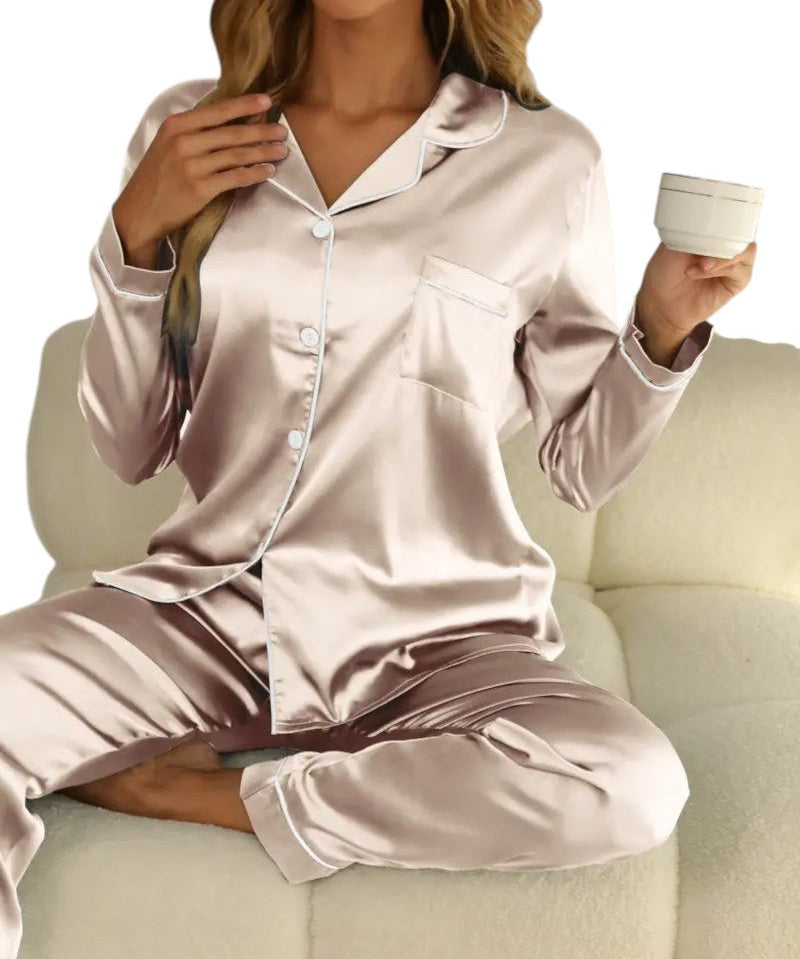 Dames pyjamaset satijn | Luxe satijnen pyjama met glans | Comfortabele slaapset