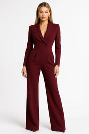 Luxe blazer jumpsuit dames – elegante V-hals jumpsuit met wide-leg pasvorm