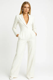 Luxe blazer jumpsuit dames – elegante V-hals jumpsuit met wide-leg pasvorm