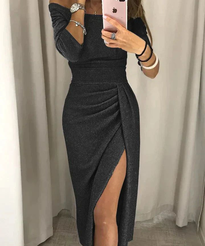 Elegante Glamourjurk Dames – Maxi-jurk met Split en Stijlvolle Plooien