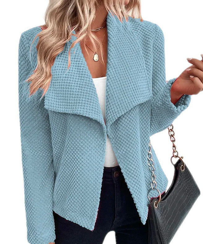 Damesjack Relaxed Fit – Wafelstructuur, Open Voorkant & Watervalrevers