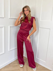 Dames Jumpsuit – Chique Satijnlook met Wijde Pijpen, Open Rug & Luxe Pasvorm