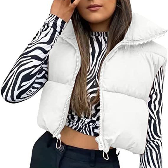 Dames Puffer Bodywarmer – Cropped Quilted Bodywarmer met Hoge Kraag & Verstelbare Zoom