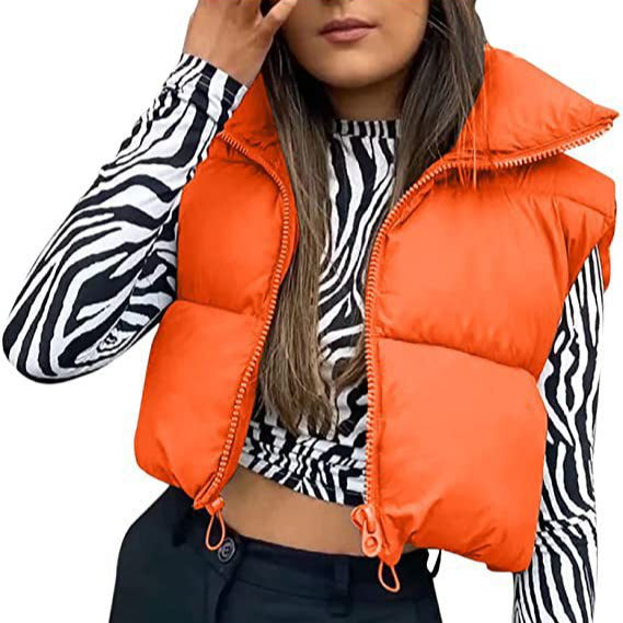 Dames Puffer Bodywarmer – Cropped Quilted Bodywarmer met Hoge Kraag & Verstelbare Zoom
