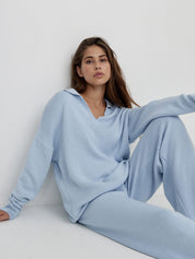 SEMNA cozy lounge set – ivoor relax pak met col en wide-leg broek