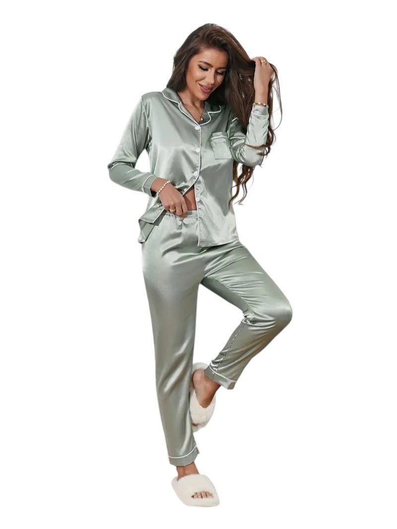 Dames pyjamaset satijn | Luxe satijnen pyjama met glans | Comfortabele slaapset