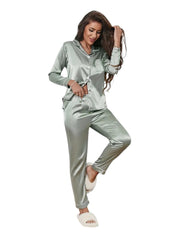 Dames pyjamaset satijn | Luxe satijnen pyjama met glans | Comfortabele slaapset