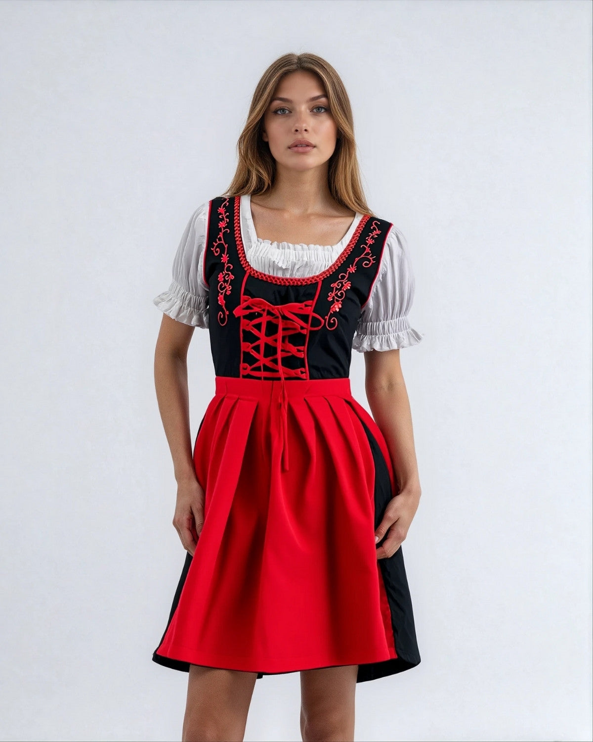 Oktoberfest Dirndl Jurk met Borduurwerk en Schort – Dames