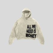 Statement cropped hoodie unisex – All We Need Is Money / Love Has Many Faces