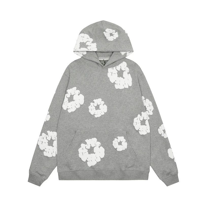 Zwarte hoodie met bloemenprint | Unisex hoodie met ruime zak en casual draagcomfort