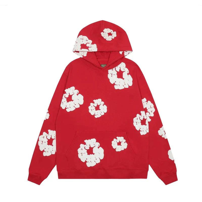 Zwarte hoodie met bloemenprint | Unisex hoodie met ruime zak en casual draagcomfort