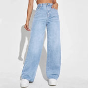 High waist wide leg jeans dames – minimalistische straight fit spijkerbroek