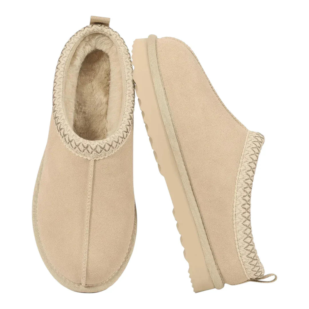 Leren pantoffels dames – luxe suède sloffen met warme pluche voering