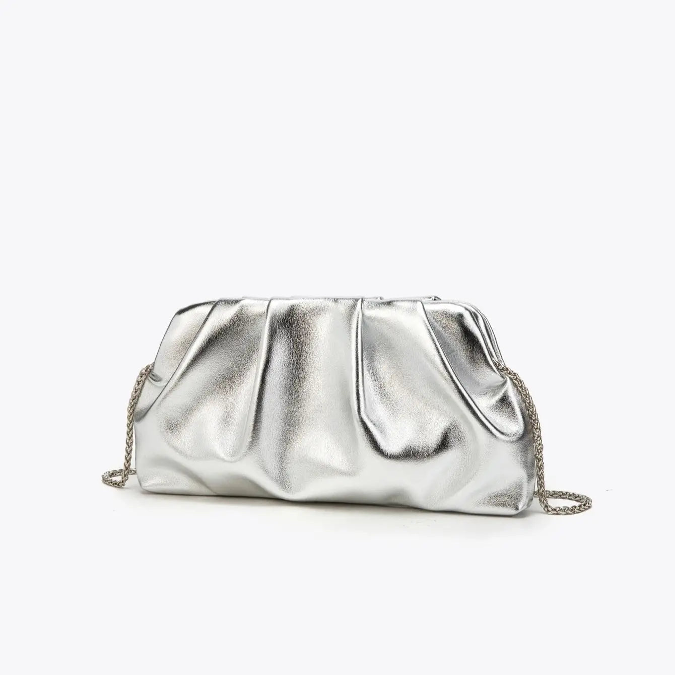 Avondtas – Geplooide Metallic Clutch met Afneembare Ketting