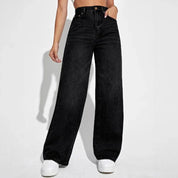 High waist wide leg jeans dames – minimalistische straight fit spijkerbroek