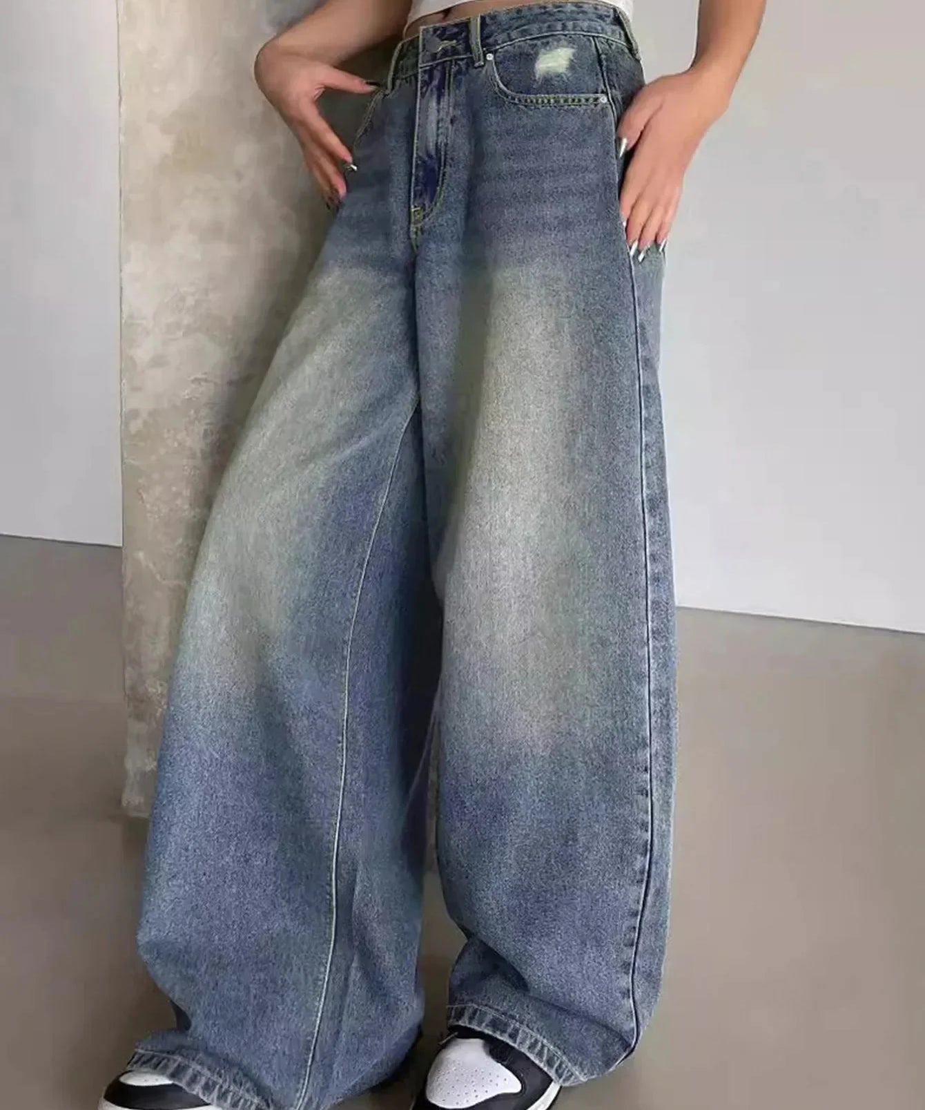 Baggy wide leg jeans dames – high waist oversized jeans in grijs, zwart & blauw