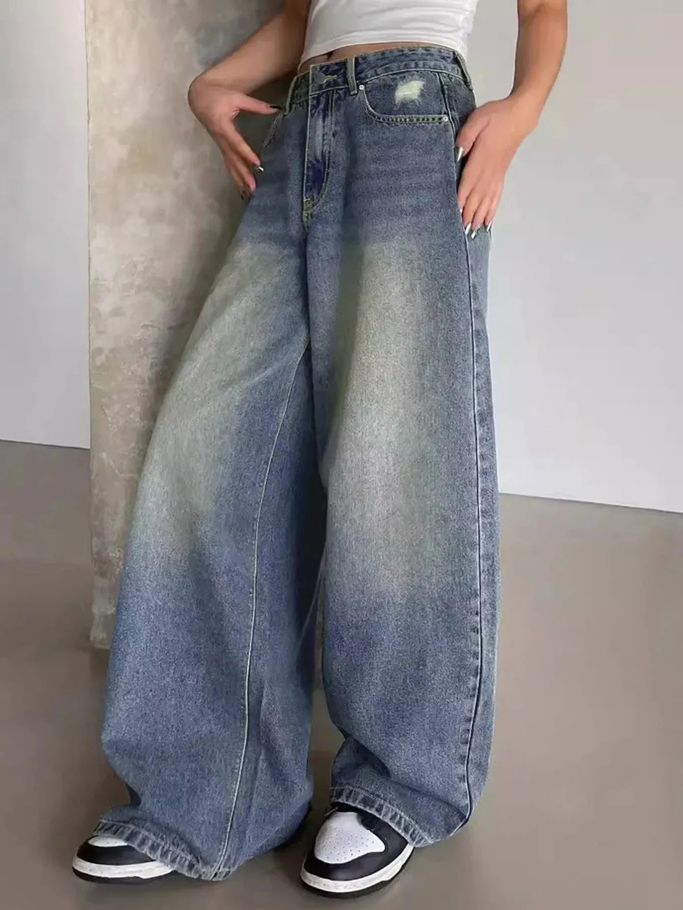 Baggy wide leg jeans dames – high waist oversized jeans in grijs, zwart & blauw