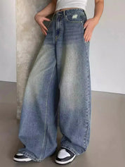 Baggy wide leg jeans dames – high waist oversized jeans in grijs, zwart & blauw