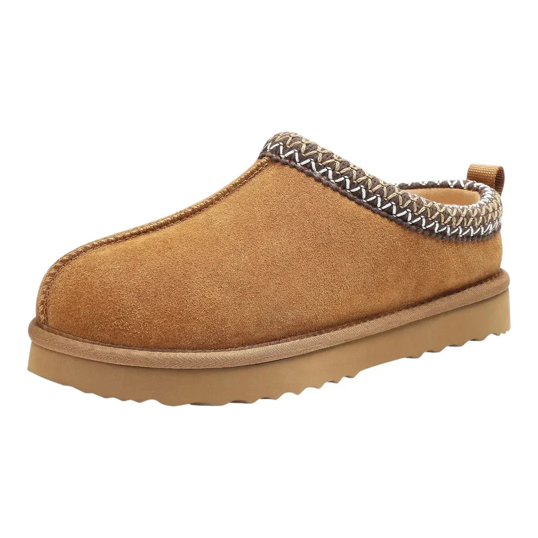 Leren pantoffels dames – luxe suède sloffen met warme pluche voering
