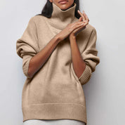 Dames coltrui – warme wintertrui met hoge rolkraag en losse pasvorm