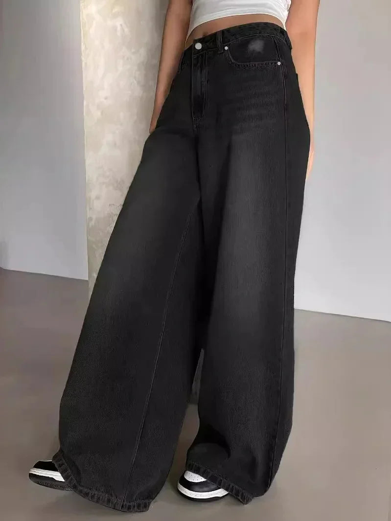 Baggy wide leg jeans dames – high waist oversized jeans in grijs, zwart & blauw
