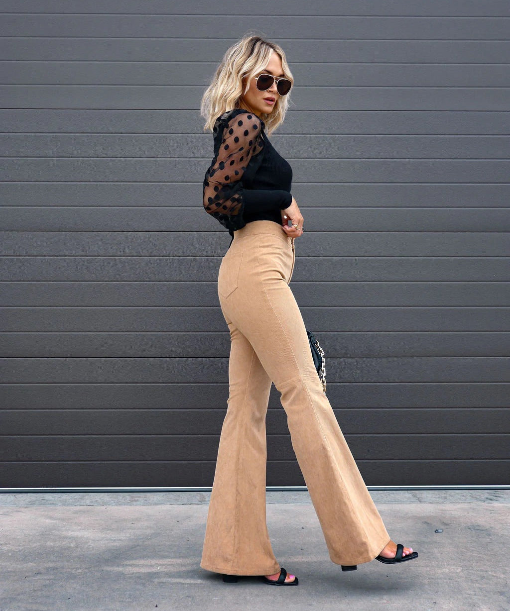 Ella | Dames Curvy Flared Hoge Taille Broek | Elegante Stretch Corduroy