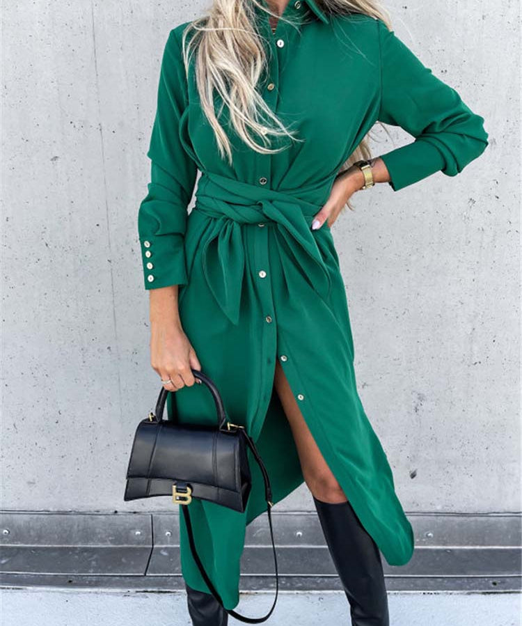 Dames Overhemdjurk – Lange Mouwen Jurk met Kraag en Losvallende Pasvorm