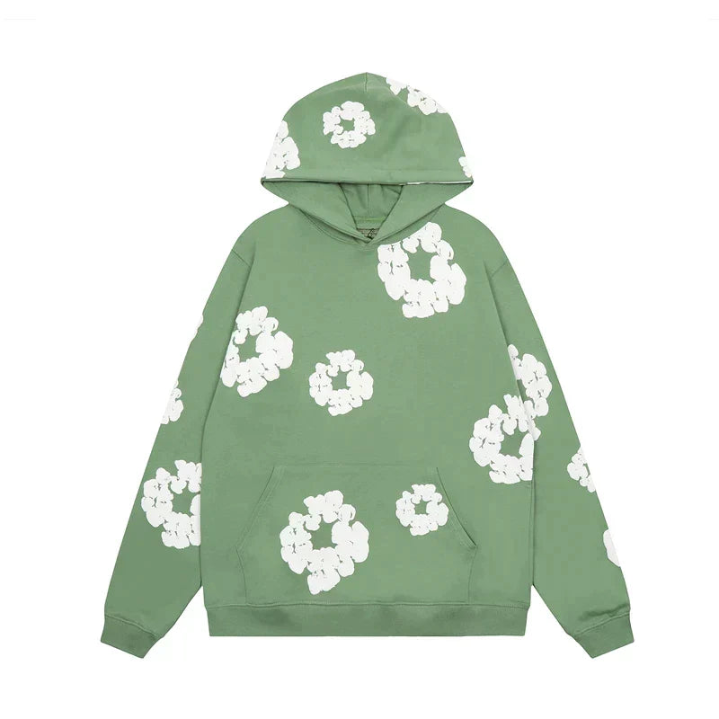Zwarte hoodie met bloemenprint | Unisex hoodie met ruime zak en casual draagcomfort