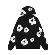 Zwarte hoodie met bloemenprint | Unisex hoodie met ruime zak en casual draagcomfort