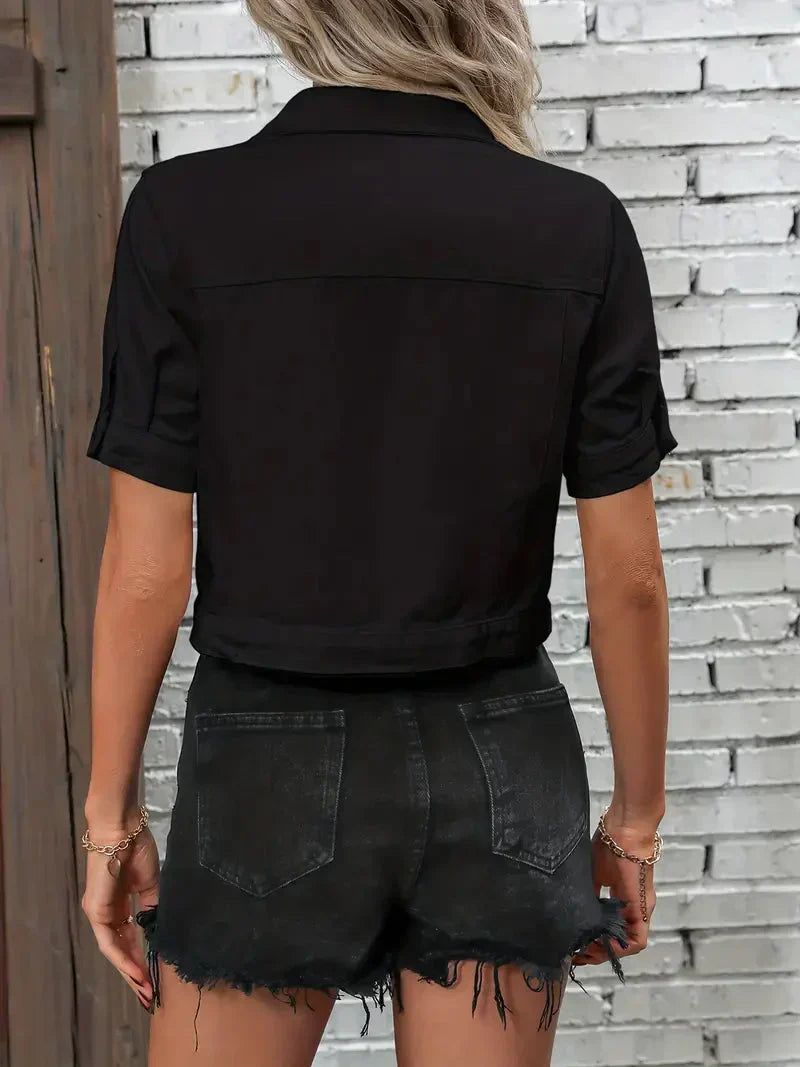 Denim Jack Dames met Korte Mouwen – Cropped Spijkerjack voor Lente & Zomer