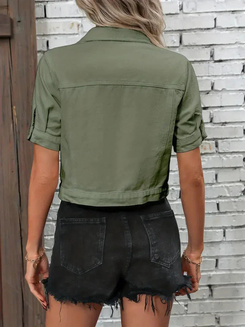 Denim Jack Dames met Korte Mouwen – Cropped Spijkerjack voor Lente & Zomer
