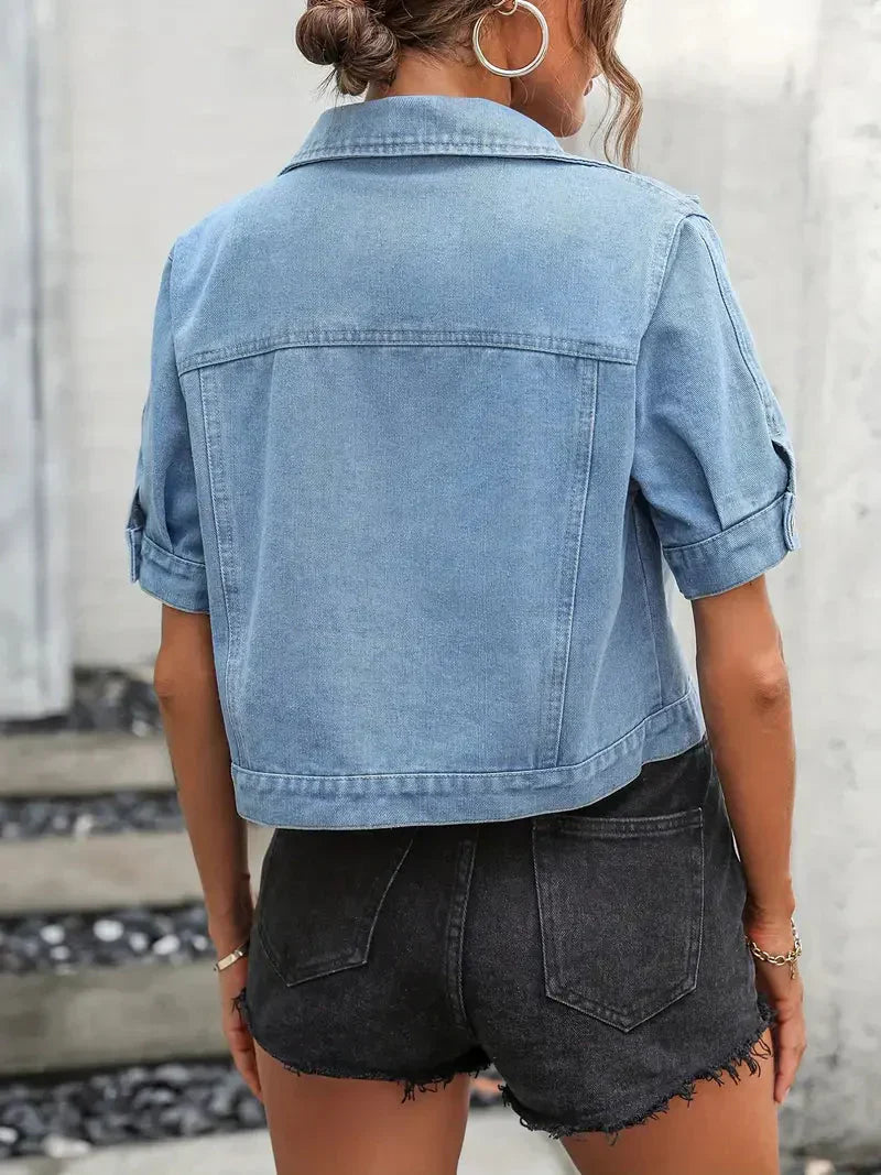 Denim Jack Dames met Korte Mouwen – Cropped Spijkerjack voor Lente & Zomer