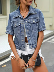 Denim Jack Dames met Korte Mouwen – Cropped Spijkerjack voor Lente & Zomer