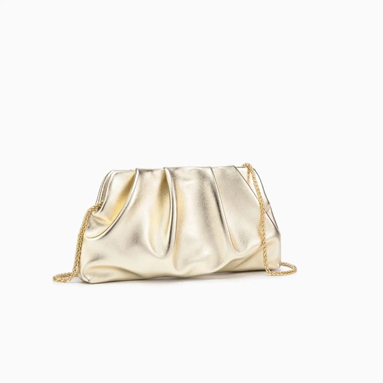 Avondtas – Geplooide Metallic Clutch met Afneembare Ketting