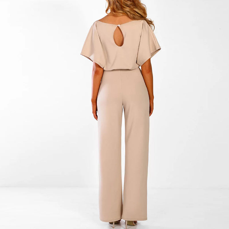 Elegante jumpsuit dames – chique wide leg jumpsuit met lace-up taille