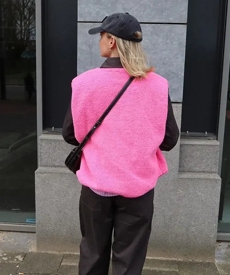 Ovelia dames bodywarmer – trendy wollen gilet met knopen en elegante V-hals