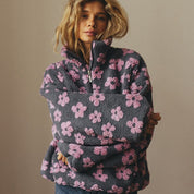 Dames fleece sweatshirt – warm zwart shirt met hoge kraag en grote zak