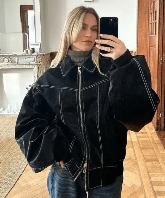Oversized Leren Jas Dames – Stoere Casual Bikerjas in Zwart voor Lente, Herfst en Winter