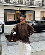 Dames suède jas – oversized leren jas met zachte voering en moderne city-look