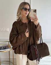 Dames suède jas – oversized leren jas met zachte voering en moderne city-look