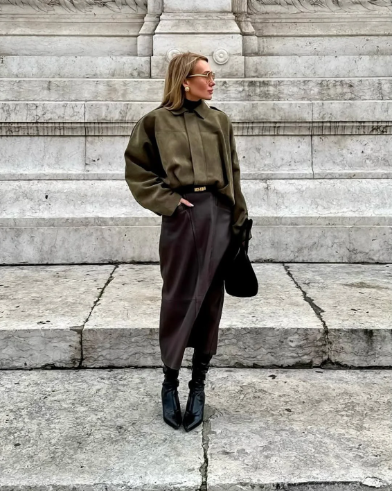 Dames suède jas – oversized leren jas met zachte voering en moderne city-look