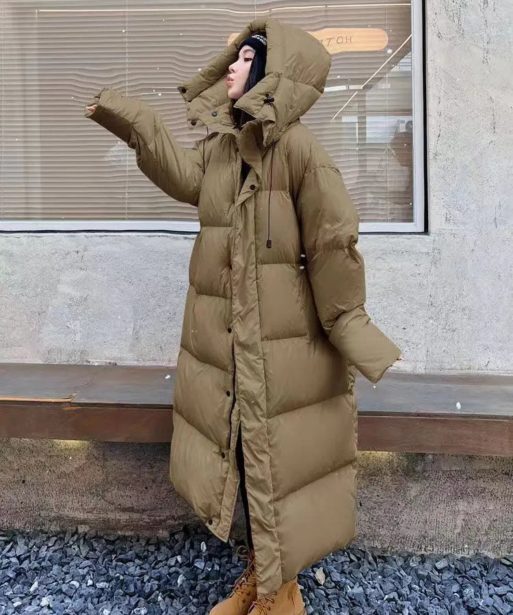 Dames Lange Gewatteerde Puffer Jas – Warme Winterjas met Capuchon, Relaxte Pasvorm & Winddichte Bescherming