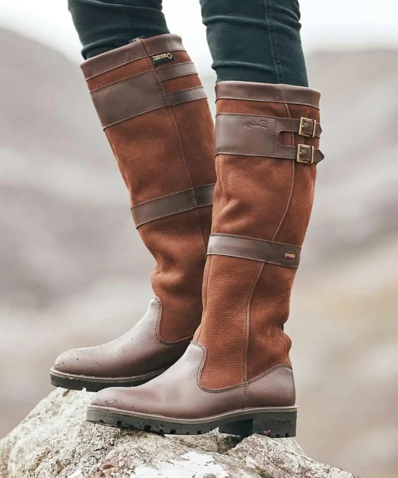 Waterdichte outdoor laarzen dames – leren laarzen met hoge schacht en gespen