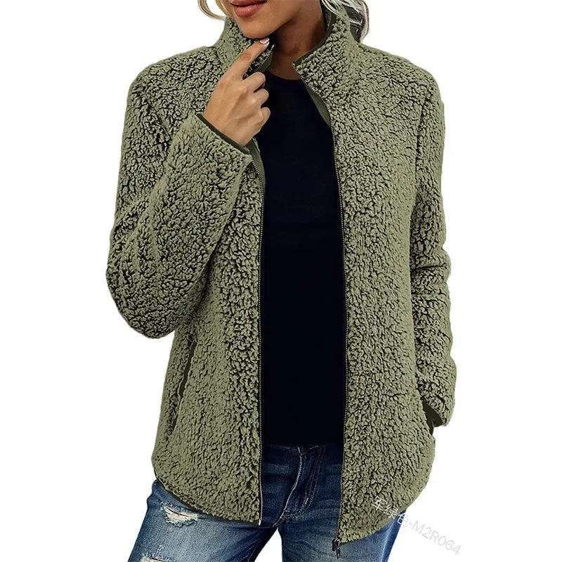 Olives | Luxe Fleece Jacket Dames – Warme & Stijlvolle Jas voor Herfst en Winter