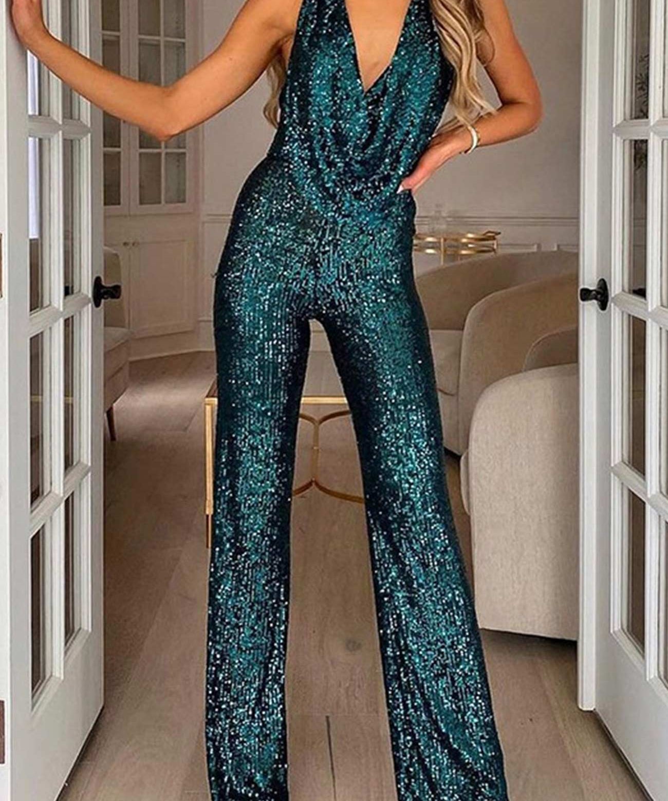 Clarissant | Feestelijke Glitter Jumpsuit | Halterhals & Flatterend Silhouet